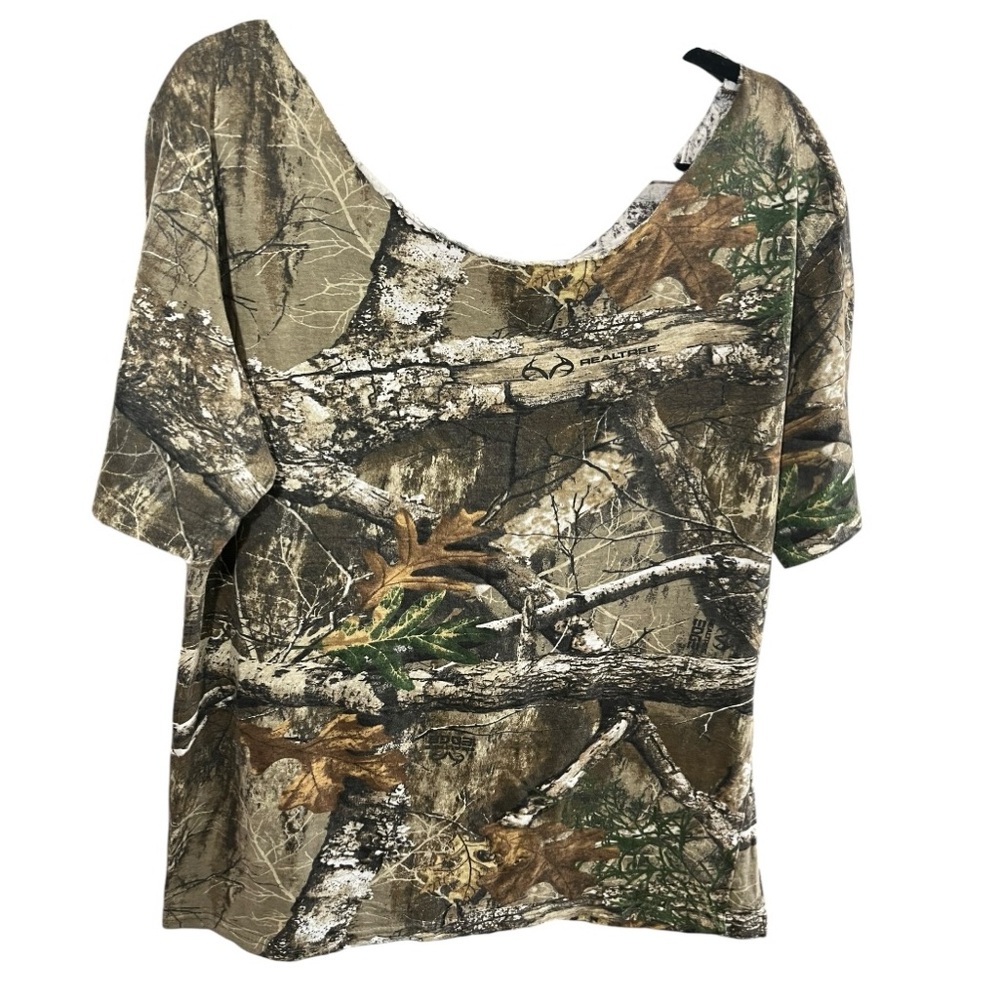 Real Tree 100% Cotton Raw  Edge Neckline Women's Camouflage Hunting Shirt Sz L